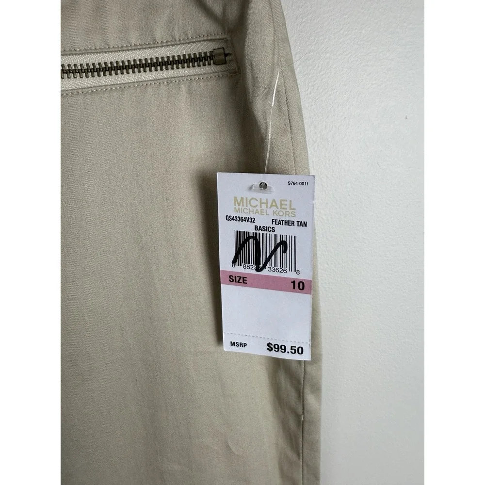 Michael Kors Pants Womens Sz 10 Tan Zip Pocket Slim Ankle Stretch Preppy Classic